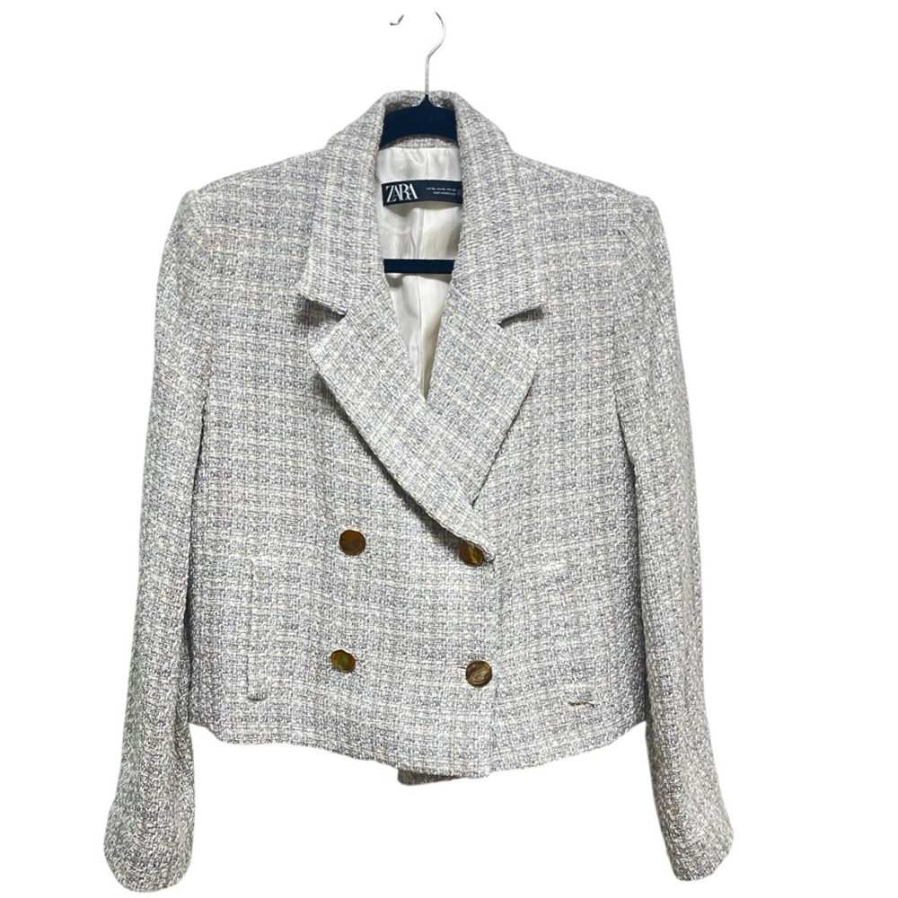 Zara Double Breasted Gray Tweed Blazer
Women’s Cropped Style Jacket Sz XL